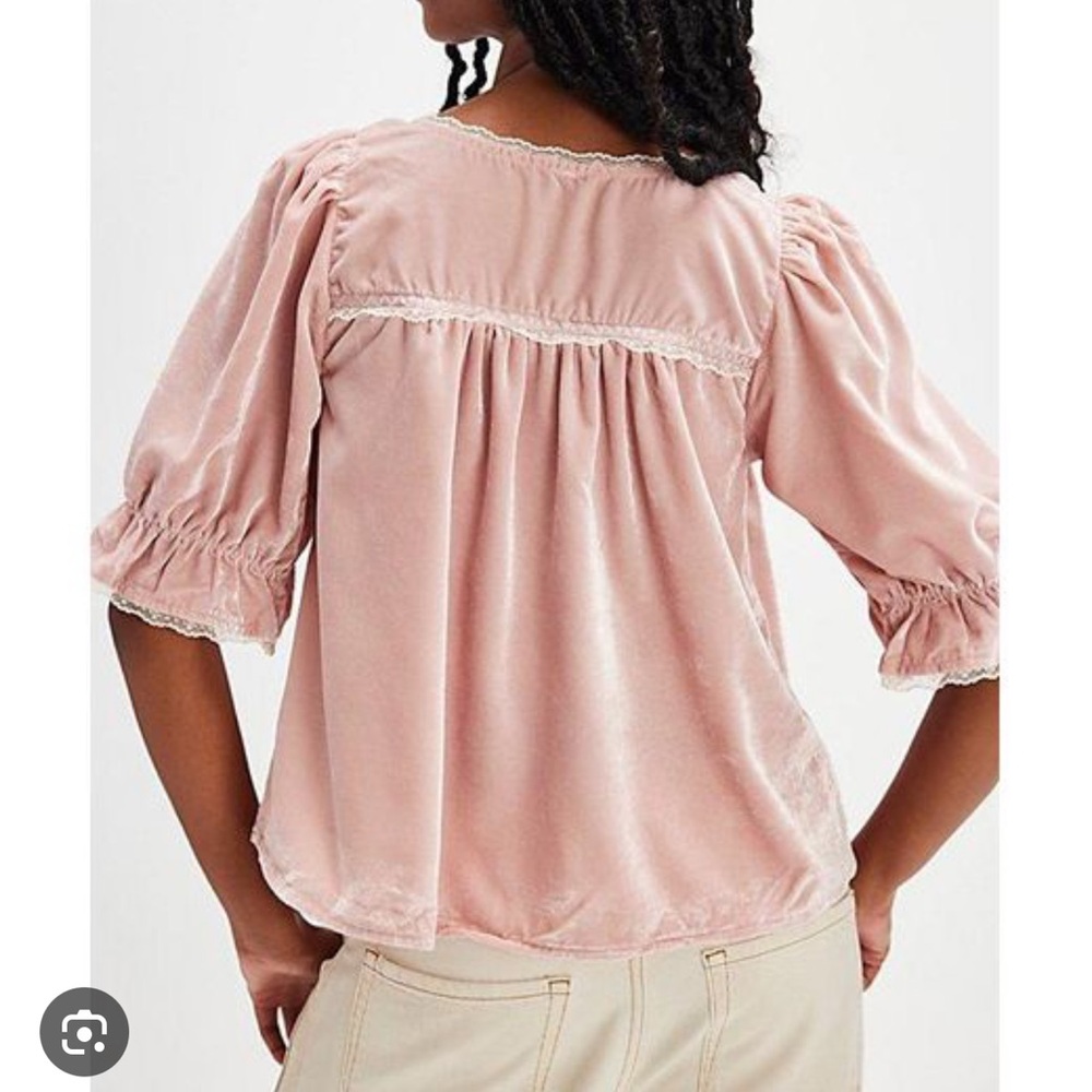 Free People Let's Voyage Velvet Rosebuds Lace Trims Vintage Top S - Picture 3 of 3